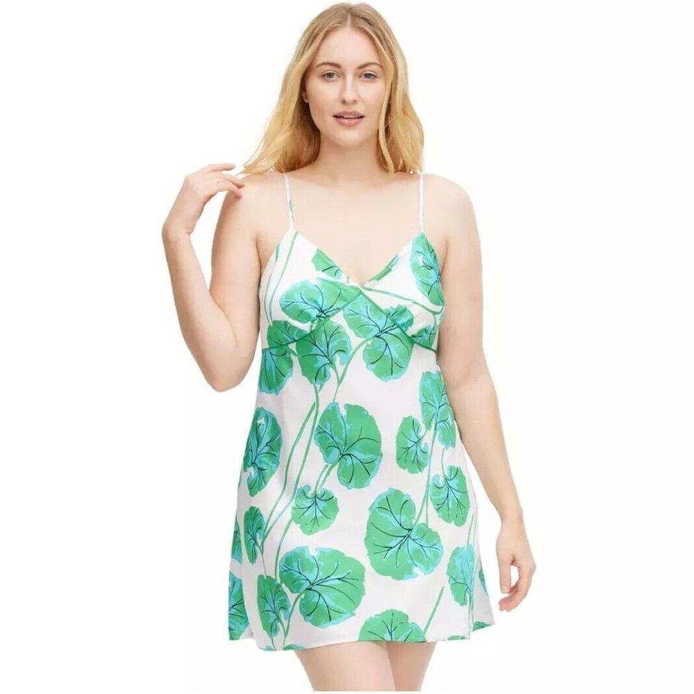 Diane von Furstenberg New Geranium Leaf Short Satin Slip Dress XL